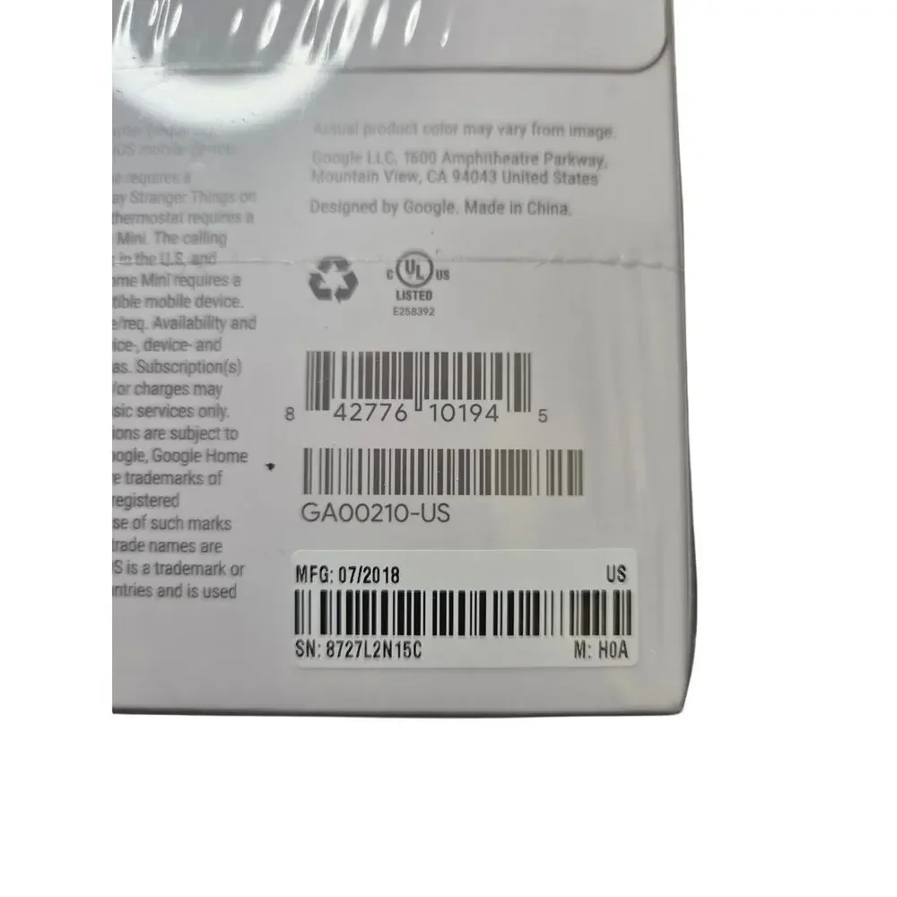 New Sealed Google Home Mini Smart Speaker w/ Google Assistant Chalk (GA00210-US